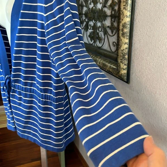 Gorgeous Jones New York Blue / White Striped Open Cardigan with Tie Sz XL - Picture 5 of 11